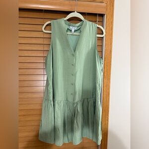 Sage Green Sleeveless Button-Down Dress